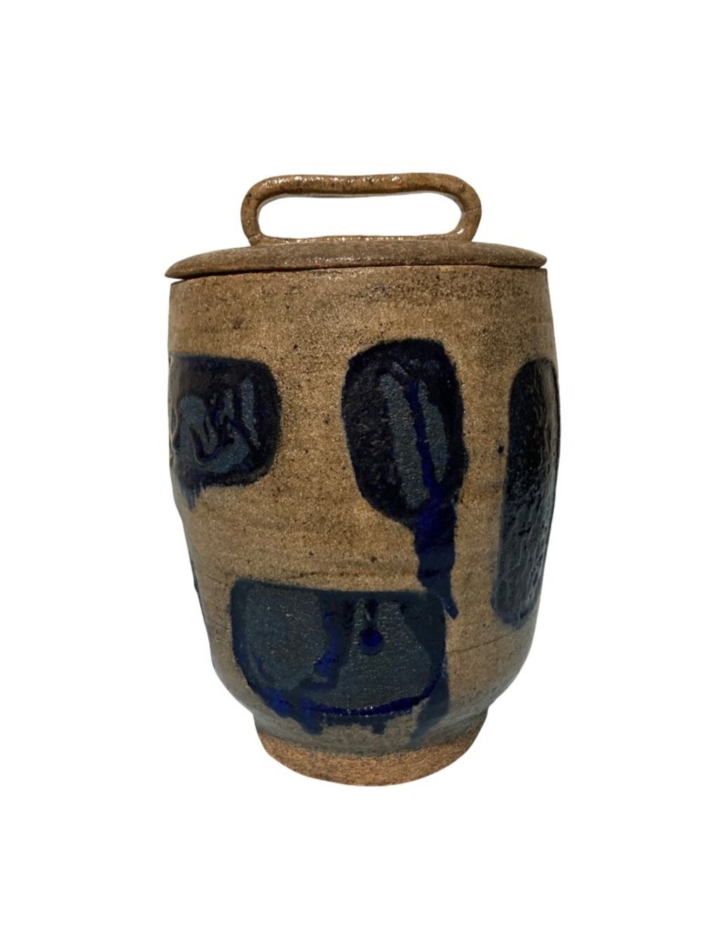 Midcentury Modern Brown And Blue Drip Glaze Stoneware Pottery Canister Jar